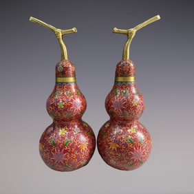 A Pair of Exquisite Cloisonne Lotus Pattern Gourd-Shaped Vase