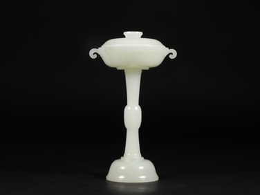 An Exquisite White Jade Candlestick