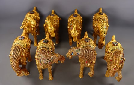 A Set of Fine Gilt Bronze Inlaid Gems Horse Ornament