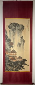 A Chinese Vertical Scroll Ink Painting of Landscape on Paper