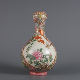 An Exquisite Famille-Rose Flower and Bird Pattern Vase