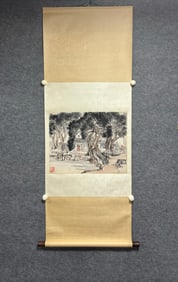 A Chinese Vertical Scroll Ink Painting of Landscape on Paper