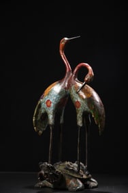 An Exquisite Cloisonne Lotus Pattern Crane Turtle Ornament