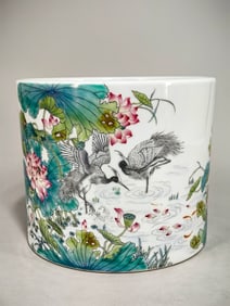 An Exquisite Famille-Rose Flower and Bird Pattern with poem Brush Pot