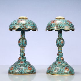 A Exquisite A pair of Cloisonne Inlaid White Jade Lotus Pattern Ornament