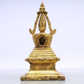 A Exquisite Gilt Bronze Pagoda Ornament