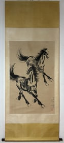 A Chinese Vertical Scroll Ink Painting of Horse on Paper