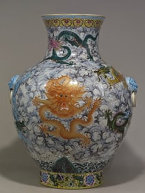 An Exquisite Famille-Rose Lotus Pattern Dragon Pattern Seawater Pattern Double-Ears Vase
