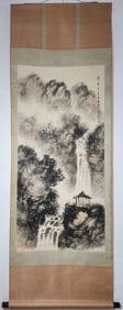 A Chinese Vertical Scroll Ink Painting of Landscape on Paper