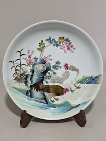 An Exquisite Famille-Rose Ruby Red-Glazed Flower and Bird Pattern Plate