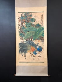 A Chinese Vertical Scroll Ink Painting of Flower and Bird on Paper
