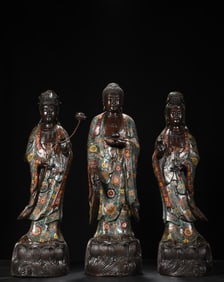 A Set of Fine Cloisonne Lotus Pattern Buddha Statue