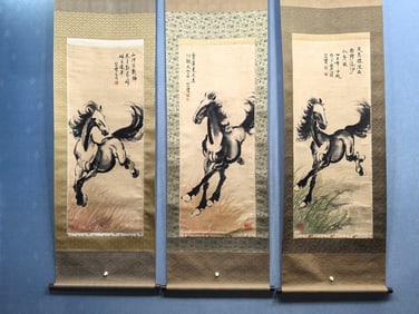 A Chinese Vertical Scroll Ink Painting of Horse on Paper