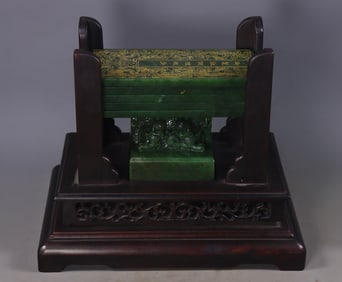 A Set of Fine Jasper Auspicious Beast with poem Seal