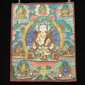 An Exquisite Brocade Painted Color Statue of Sakyamuni Tangka