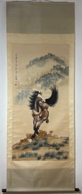 A Chinese Vertical Scroll Ink Painting of Horse on Paper