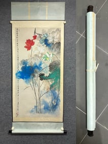 A Chinese Vertical Scroll Ink Painting of Flower on Paper