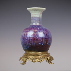 An Exquisite Flambe Glazed Inlaid Bronze Vase