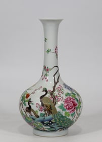 An Exquisite Famille-Rose Flower and Bird Pattern Vase