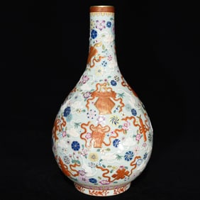 A Huge Famille-Rose Painted Gold Flower and Eight Treasures Pattern Vase