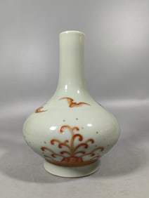 An Exquisite Sky Blue Glazed Iron-Red Glazed Painted Gold Bats Pattern Vase