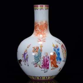 A Huge Famille-Rose Character and Story Pattern Vase,with Poem