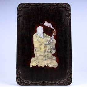A Rare Zitanwood Inlaid Gems Statue of Arhat Pendant