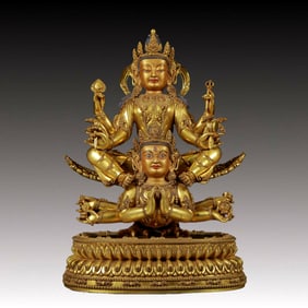 A solemn gilt bronze statue of Bodhisattva