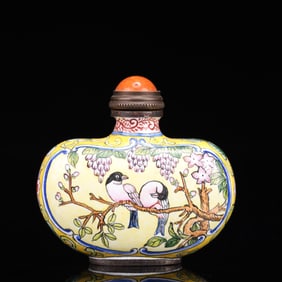 An Exquisite Painted Enamel Flower and Bird Pattern Snuff Bottle