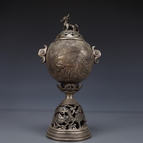 An Exquisite Silver-plated Bronze Dragon and Phoenix Pattern Double-Ears Censer