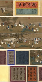 A Chinese Hand Scroll Ink Painting of Landscape and Figure on Paper,Ding Guanpeng