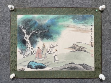 A Chinese Ink Painting of Landscape and Figure on Paper,Zhang Daqian