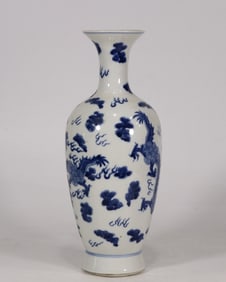 A Rare Blue and White Auspicious Cloud and Dragon Pattern Vase