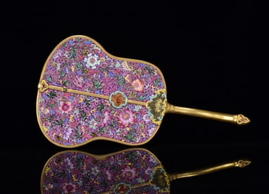 A Huge Enamel Gilt Flower Pattern Fan