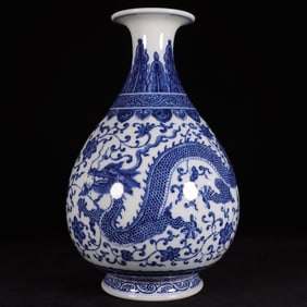 An Exquisite Blue and White Lotus and Dragon Pattern Vase