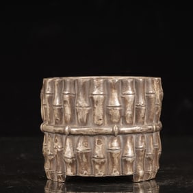 An Exquisite Silver-plated Copper Bamboo Pattern Brush Pot