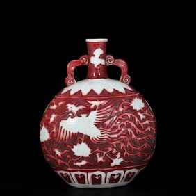 A Rare Underglaze-Red Lotus and Phoenix Pattern Double-Ears Vase