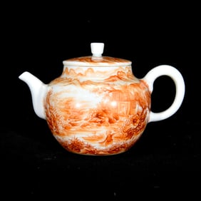An Exquisite Iron-Red Glazed Landscape and Figure Pattern Ewer,With Poem