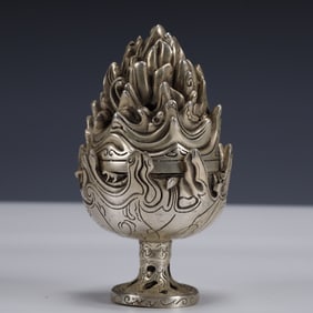 An Exquisite Silver-plated Bronze Rockery Censer