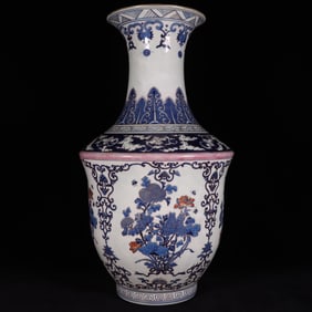 A Huge Blue and White Painted Gold Flower and Butterfly Pattern Vase