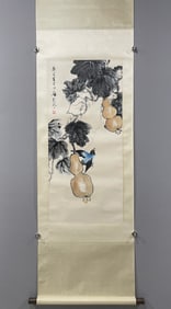 A Chinese Vertical Scroll Ink Painting of Flower and Bird on Paper,Huang Huanwu