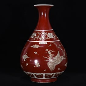 A Huge Iron-Red Glazed Painted Gold Auspicious Cloud and Phoenix Pattern Vase