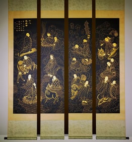 A Chinese Vertical Scroll Ink Painting of Arhat on Paper,Hong Yi