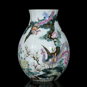 An Exquisite Enamel Flower and Bird Pattern Brush Pot,With Poem