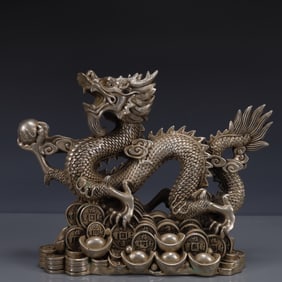 An Exquisite Silver-plated Bronze Dragon Ornament