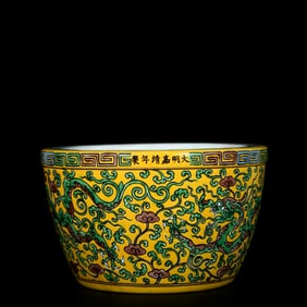 An Exquisite Biscuit Ganoderma lucidum and Chi-Dragon Pattern Vat