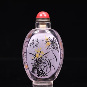 An Exquisite Glass Flower and Bird Pattern Snuff Bottle