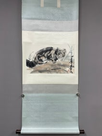 A Chinese Vertical Scroll Ink Painting of Cats on Paper,Huang Zhou