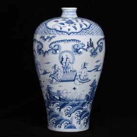 A Huge Blue and White Seawater,Character and Story Pattern Vase