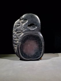 An Exquisite Auspicious Cloud and Bats Pattern Inkstone,With Poem